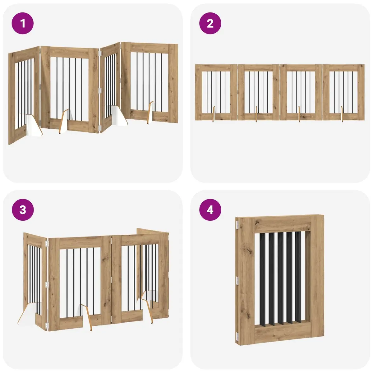 Foldable Dog Gate Freestanding Barrier 241 cm Brown 4 Piece