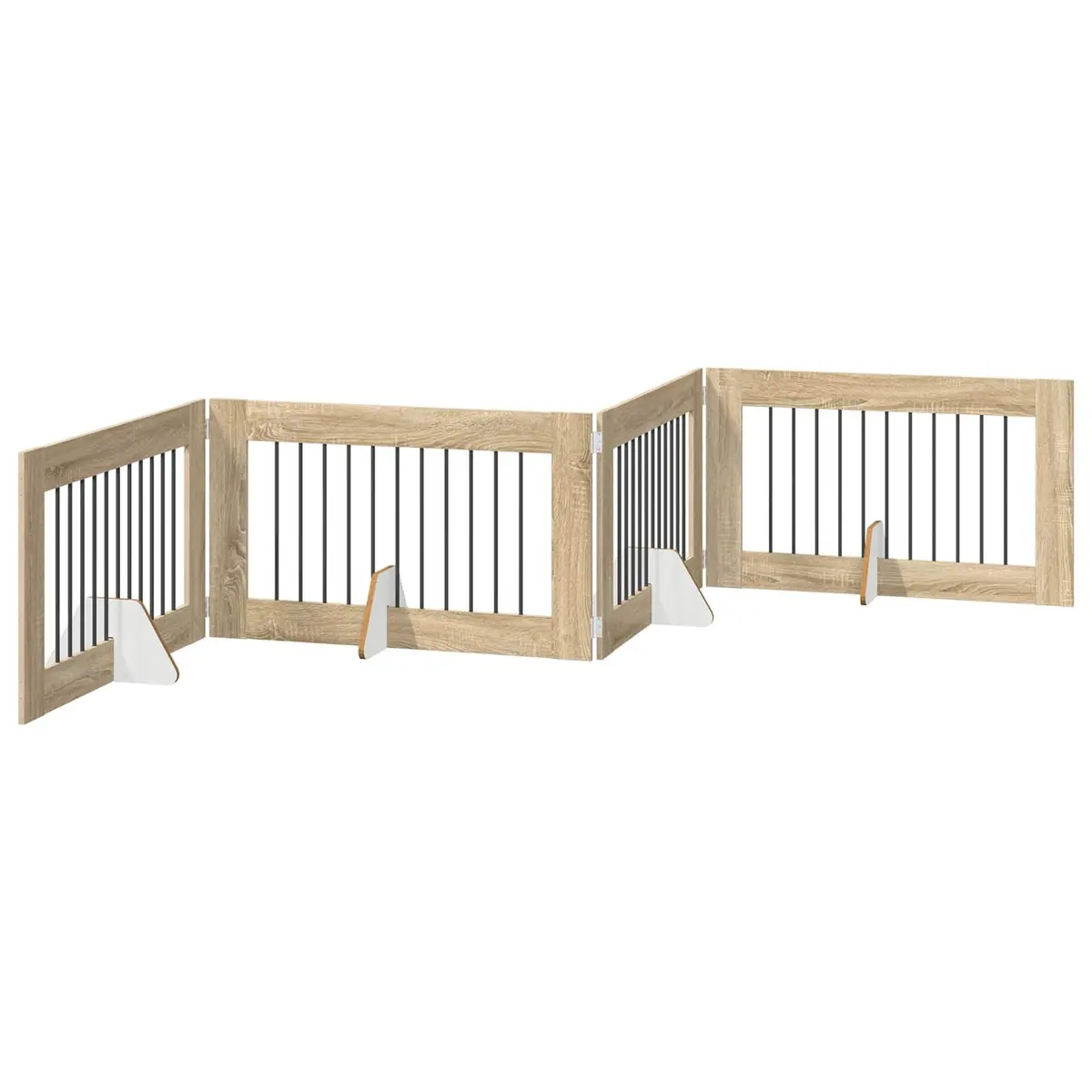 Foldable Dog Gate Metal 4 Piece Brown Indoor Portable