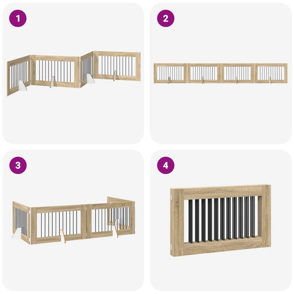 Foldable Dog Gate Metal 4 Piece Brown Indoor Portable