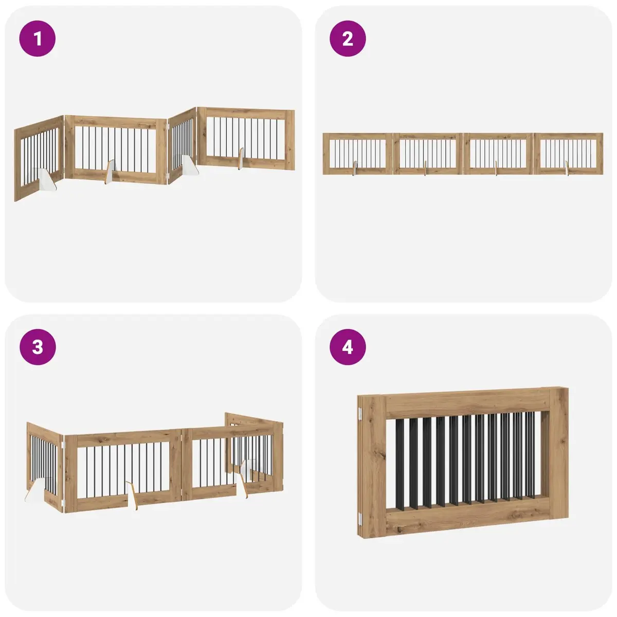 Foldable Dog Gate with Stands 401cm Indoor Pet Barrier Fence Oak Colour