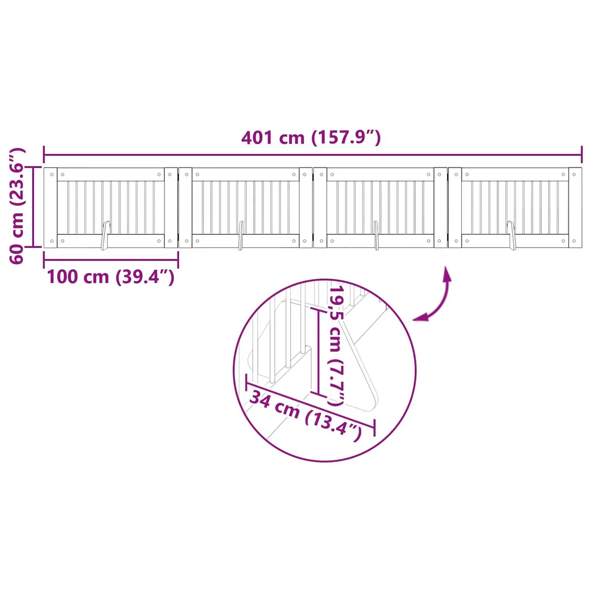 Foldable Dog Gate with Stands 401cm Indoor Pet Barrier Fence Oak Colour