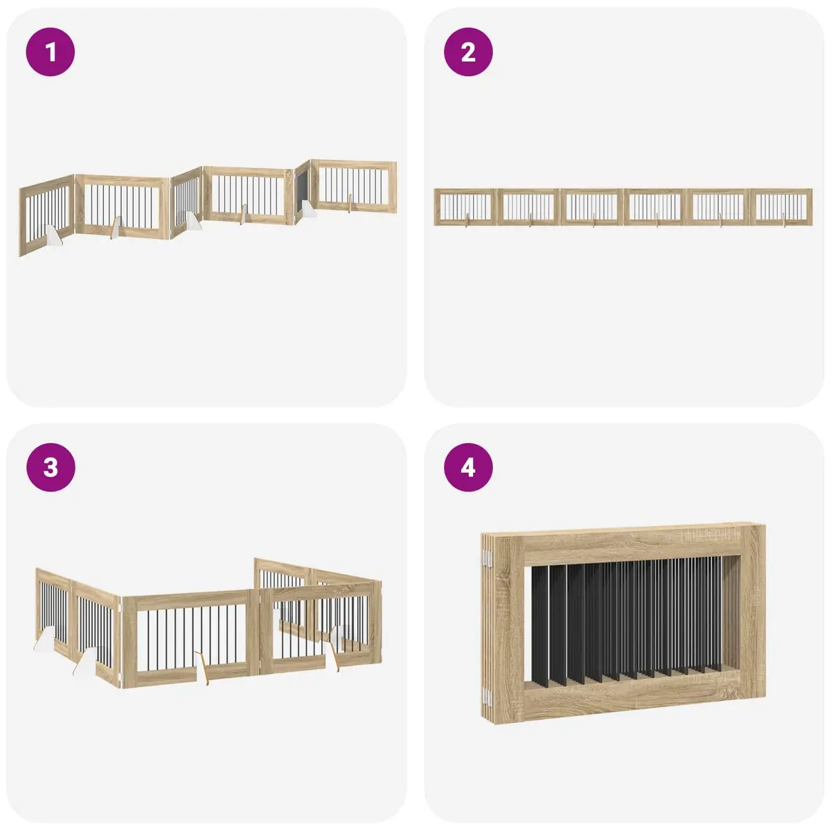 Foldable Dog Gate with Stands 602cm Indoor Pet Barrier Sonoma Oak Colour Fence