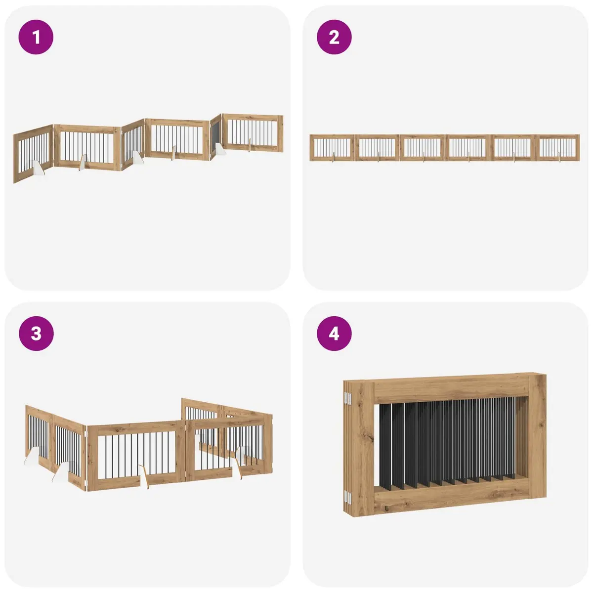 Foldable Dog Gate Portable Indoor Containment 6 Piece Brown