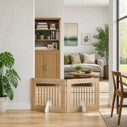 Friendly Foldable Dog Gate for Indoor Use: 2 pcs Brown