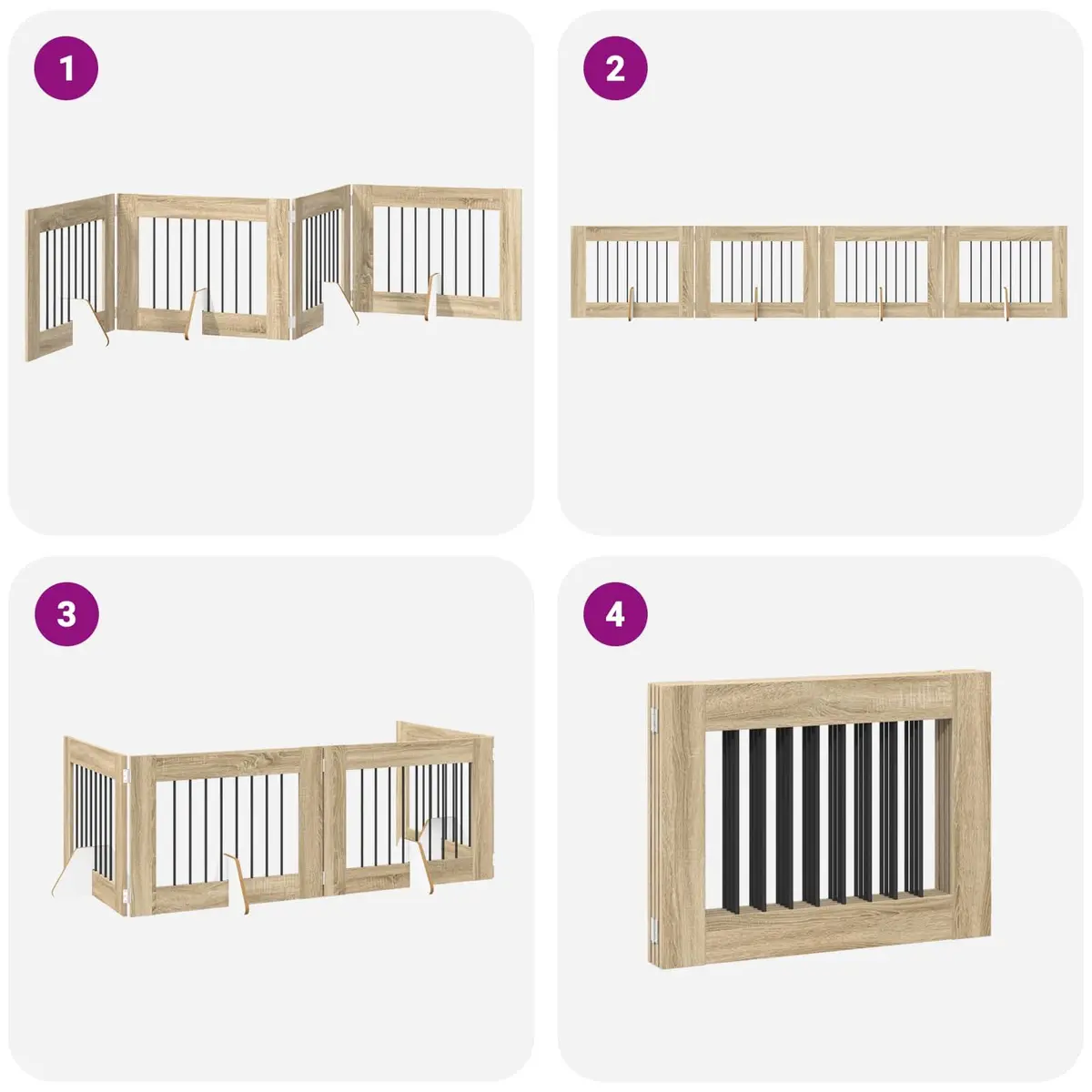 Foldable Dog Gate Freestanding Indoor Pet Barrier Sonoma Oak 321cm