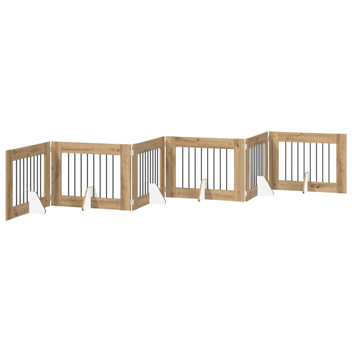 Foldable Dog Gate with Stands 6 Panels Indoor Pet Barrier Oak Colour 482cm