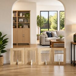 Foldable Dog Gate for Pets: 4pcs Brown Enclosure