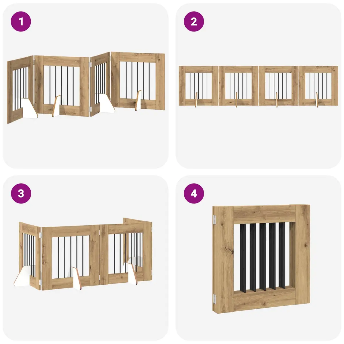 Foldable Dog Gate with Stands Indoor Pet Barrier Freestanding 241 cm Oak