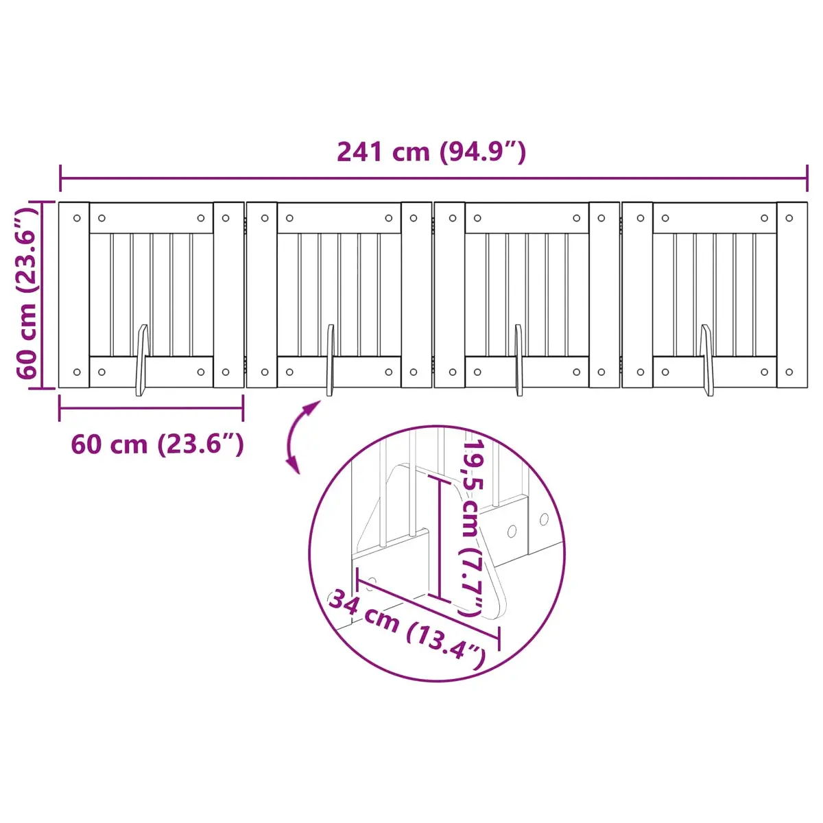 Foldable Dog Gate with Stands Indoor Pet Barrier Freestanding 241 cm Oak