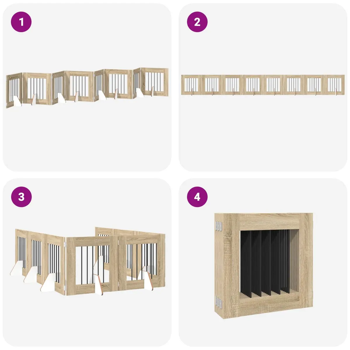 Foldable Dog Gate 8 Panels Sonoma Oak 60cm Indoor Pet Barrier Fence