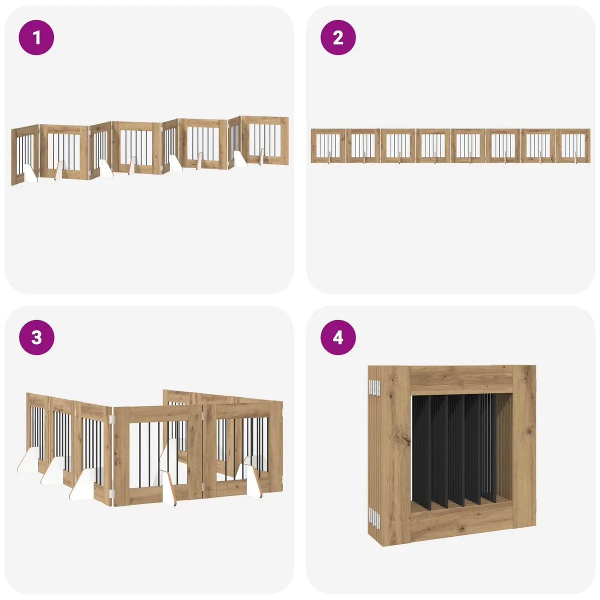 Foldable Dog Gate with Stands 8 pcs Pet Barrier Indoor Room Divider 60cm Oak