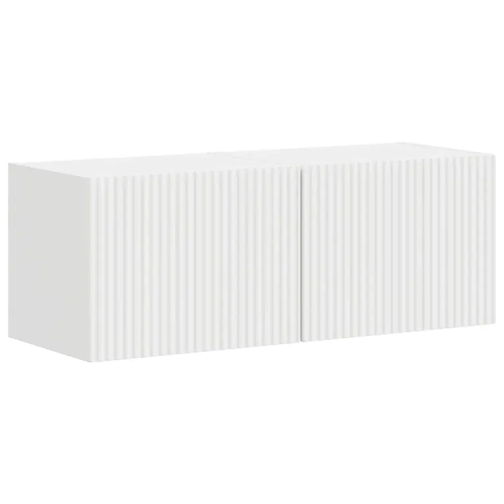 TV Wall Cabinet Modern Storage Unit White 2 Piece