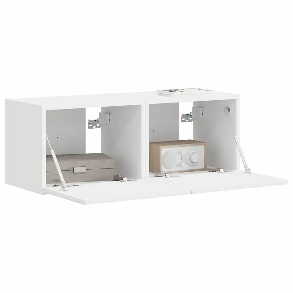 TV Wall Cabinet Modern Storage Unit White 2 Piece