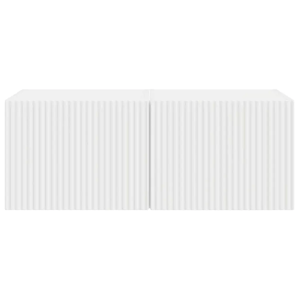 TV Wall Cabinet Modern Storage Unit White 2 Piece