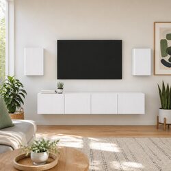 TV Wall Cabinet White 2 pcs Wall-Mounted Storage Unit Modern Living Room