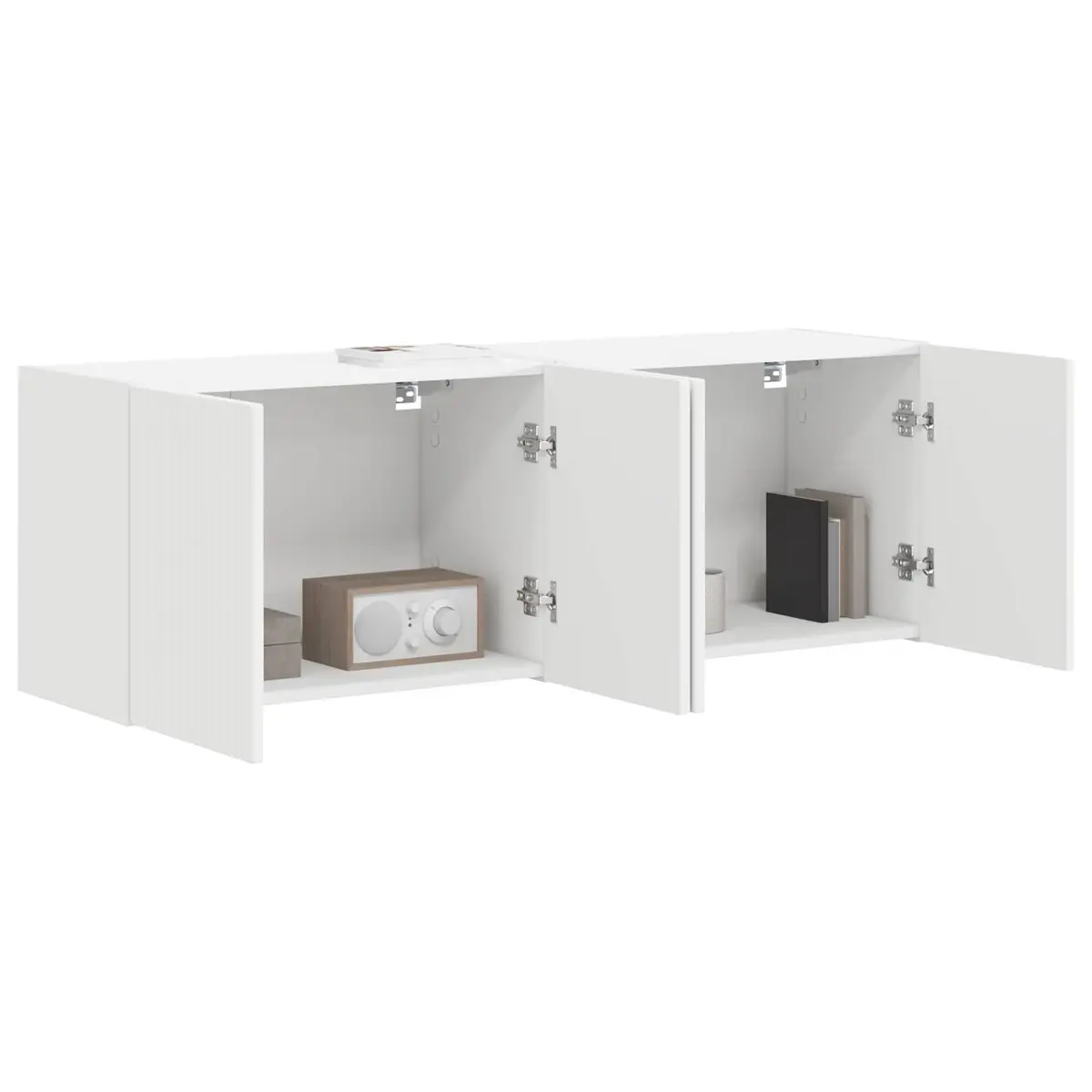 White TV Wall Cabinet 2 pcs Floating Wall Mounted Storage Unit Engineered Wood