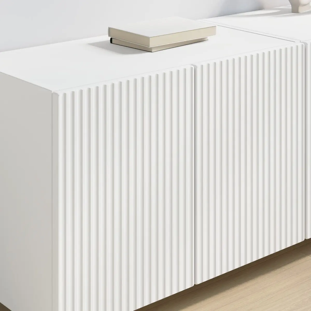White TV Wall Cabinet 2 pcs Floating Wall Mounted Storage Unit Engineered Wood