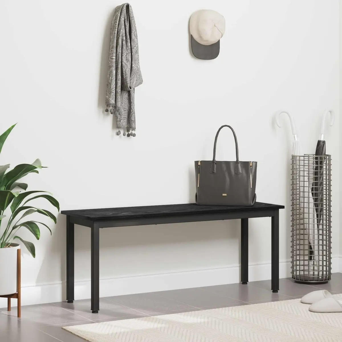 Dining Bench Modern Black Engineered Wood Rectangle 110 x 35 x 45 cm