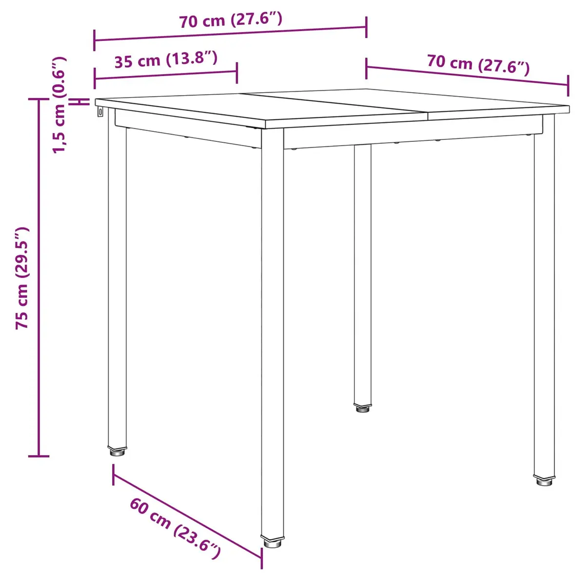 Dining Table 70x70x75cm Black Metal Frame Engineered Wood Kitchen Furniture