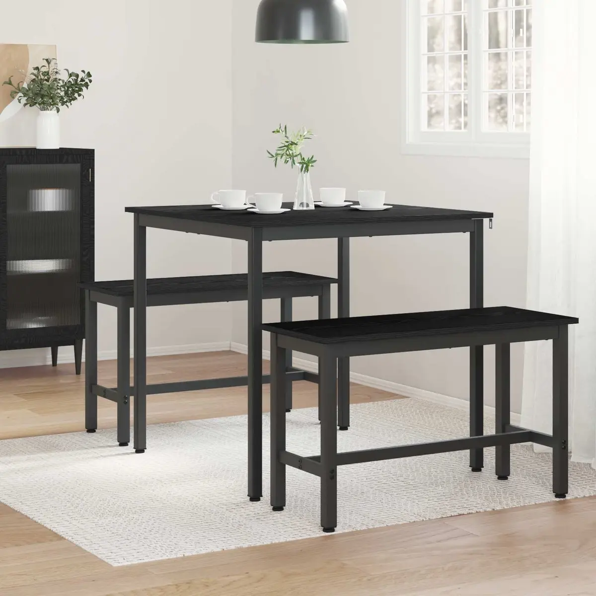 Dining Table 80x80x75cm Black Metal Frame Engineered Wood Kitchen Furniture