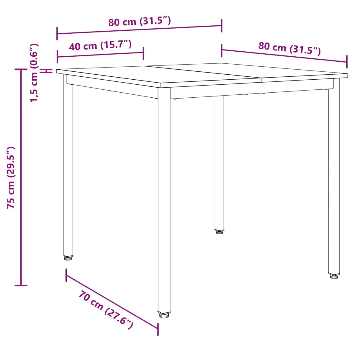 Dining Table 80x80x75cm Black Metal Frame Engineered Wood Kitchen Furniture