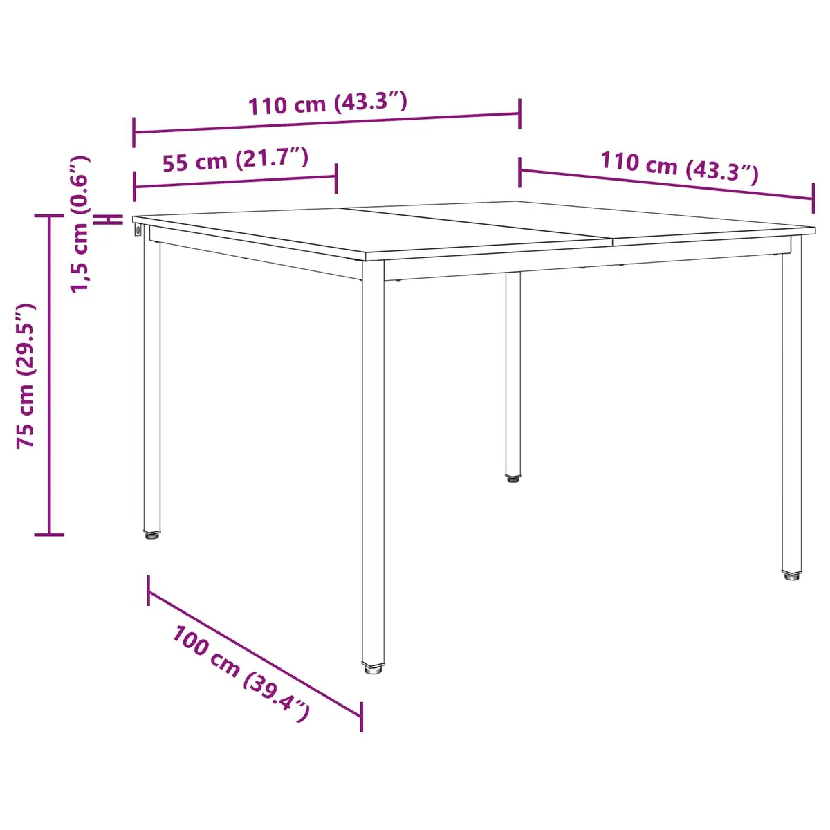 Dining Table 110x110x75cm Black Metal Frame Engineered Wood Kitchen Furniture