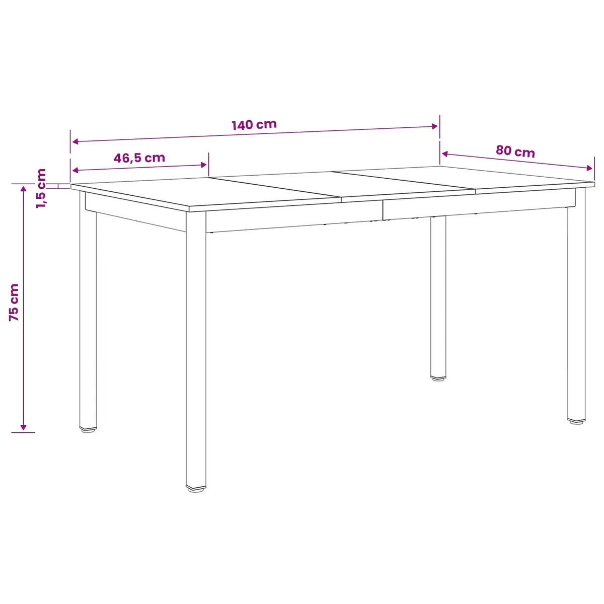 Dining Table 140x80x75cm Rectangular Kitchen Modern Black Metal Frame