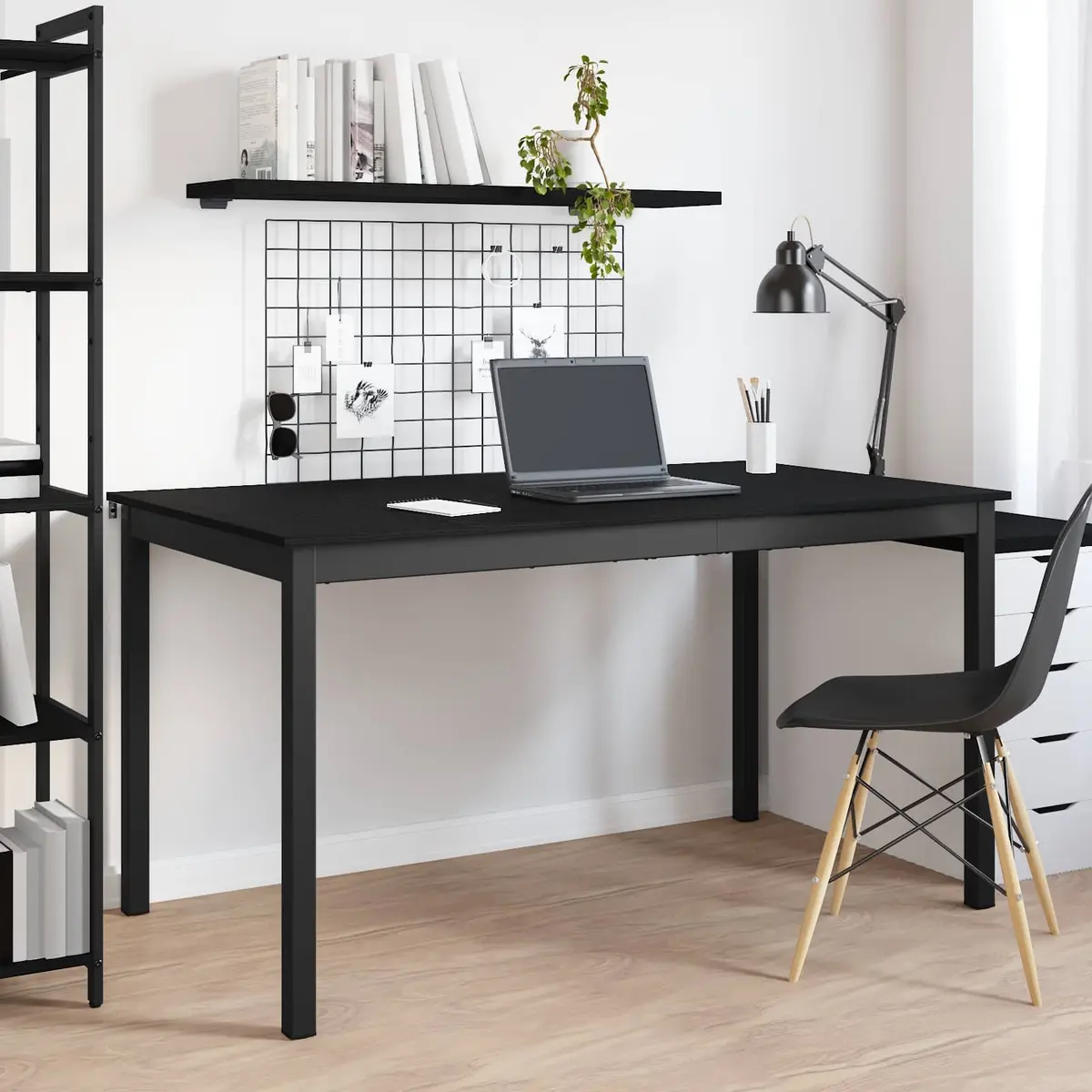 Dining Table 140x80x75cm Rectangular Kitchen Modern Black Metal Frame