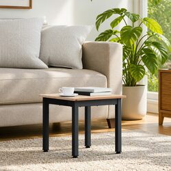 Coffee Table Modern Design Solid Pine Wood Top Metal Legs Brown Living Room