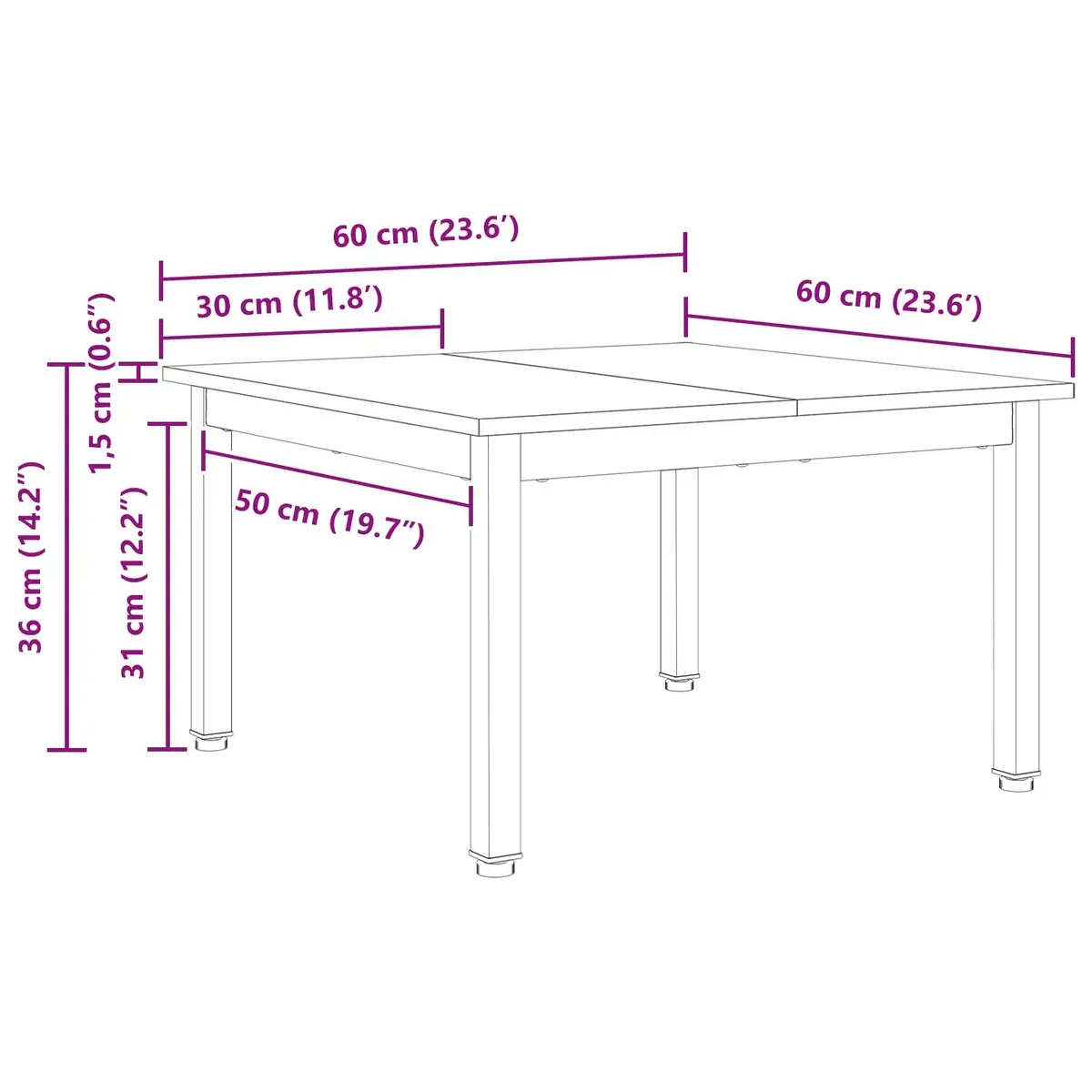 Coffee Table Modern Design Solid Pine Wood Brown 60 x 60 x 36 cm Square