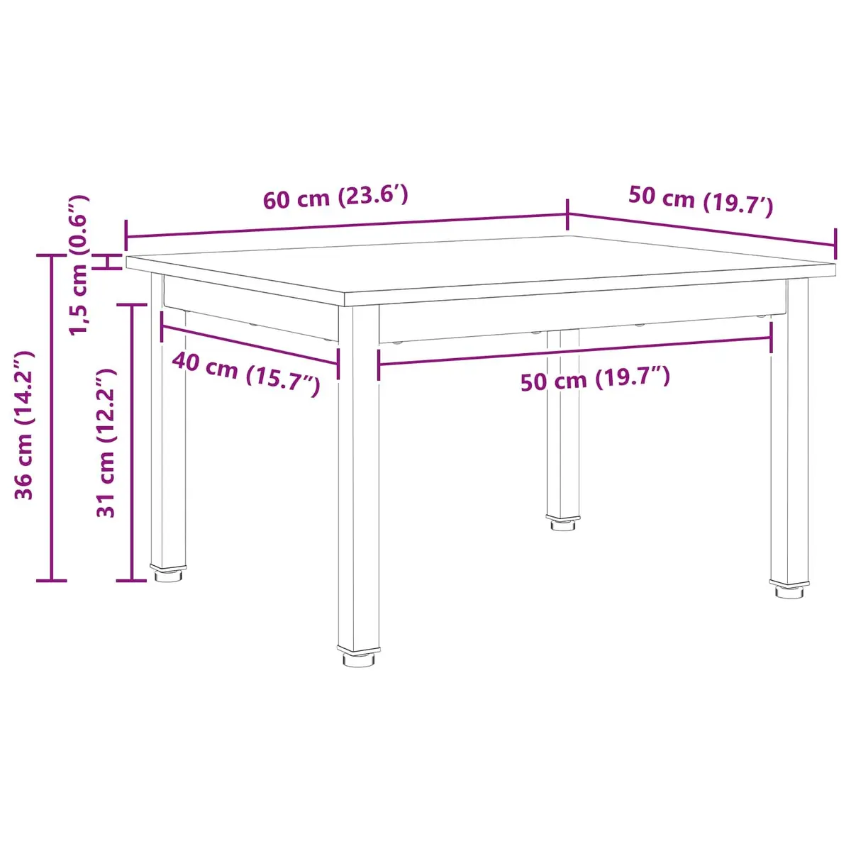 Coffee Table Natural Wood Top Square Metal Legs Modern 60 x 50 x 36 cm