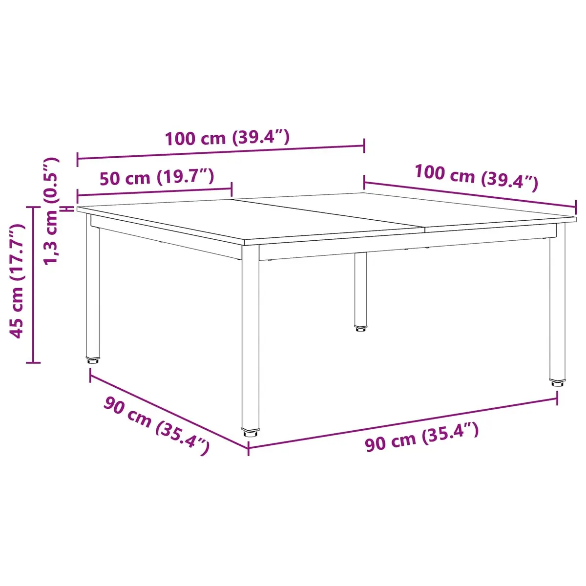 Coffee Table Modern Design Solid Pine Wood Top Square Metal Legs Brown