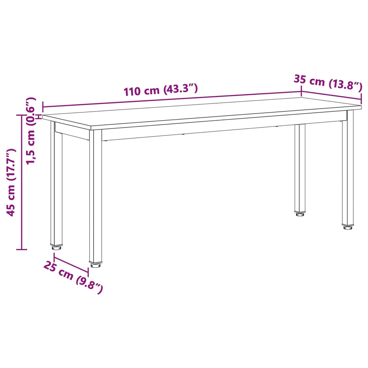 Solid Pine Wood Bench Natural Brown 110x35x45cm Dining Patio Entryway Seating