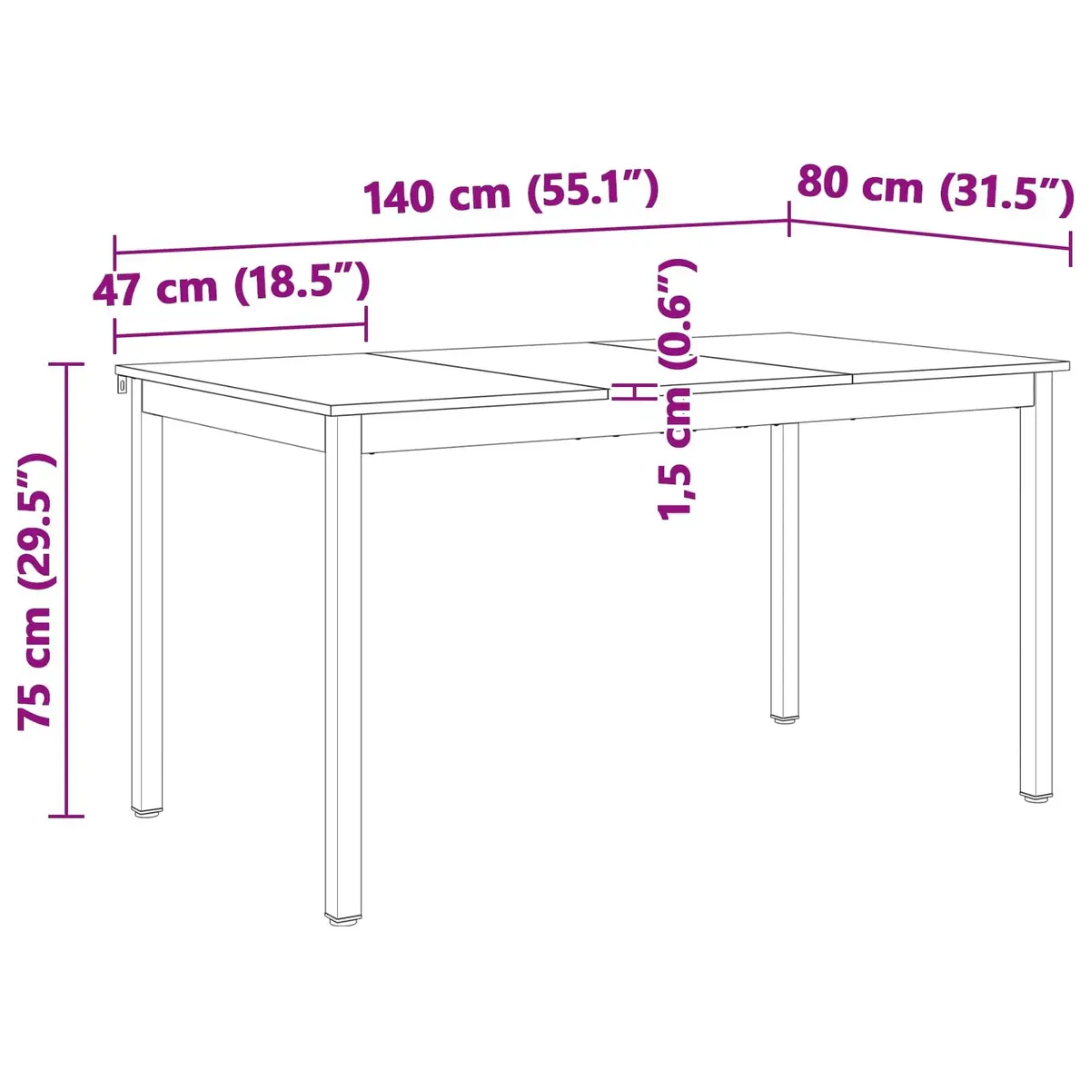 Dining Table Natural Solid Pine Wood 140x80x75cm