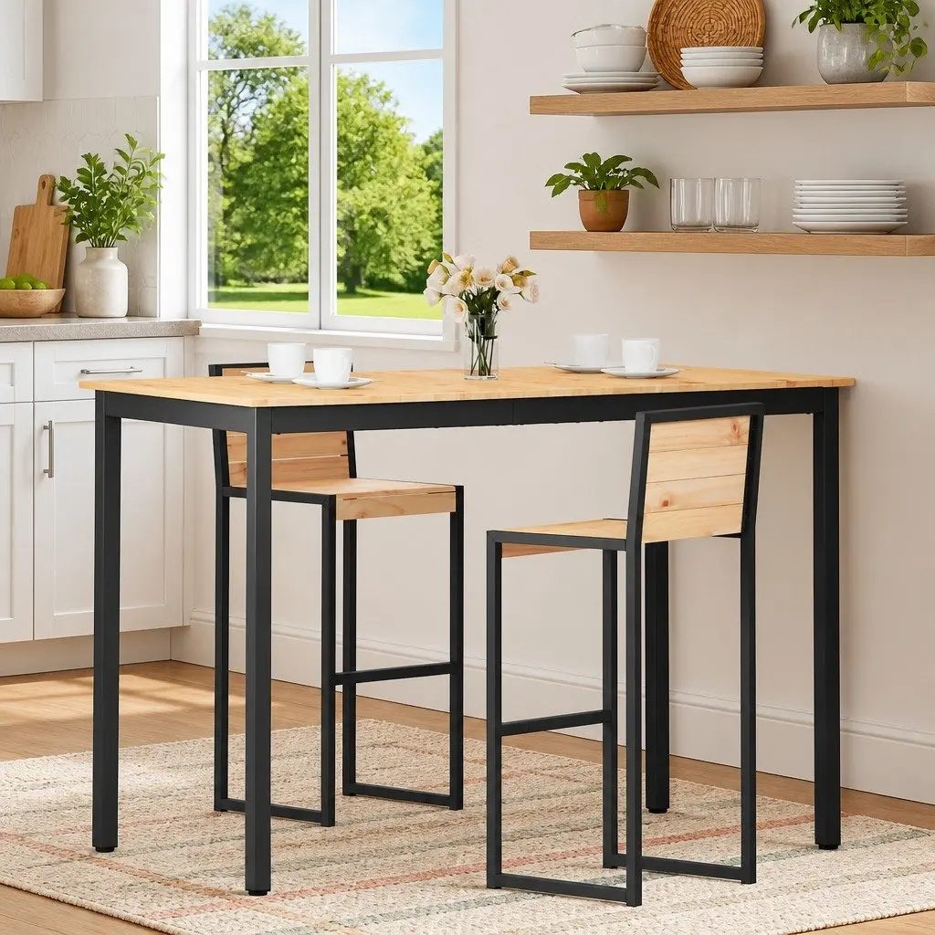 Bar Table Solid Pine Wood Metal Legs 150x80x105cm