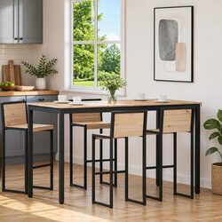 Bar Table Kitchen Dining Room Solid Pine Wood Natural Brown 180x90x105cm