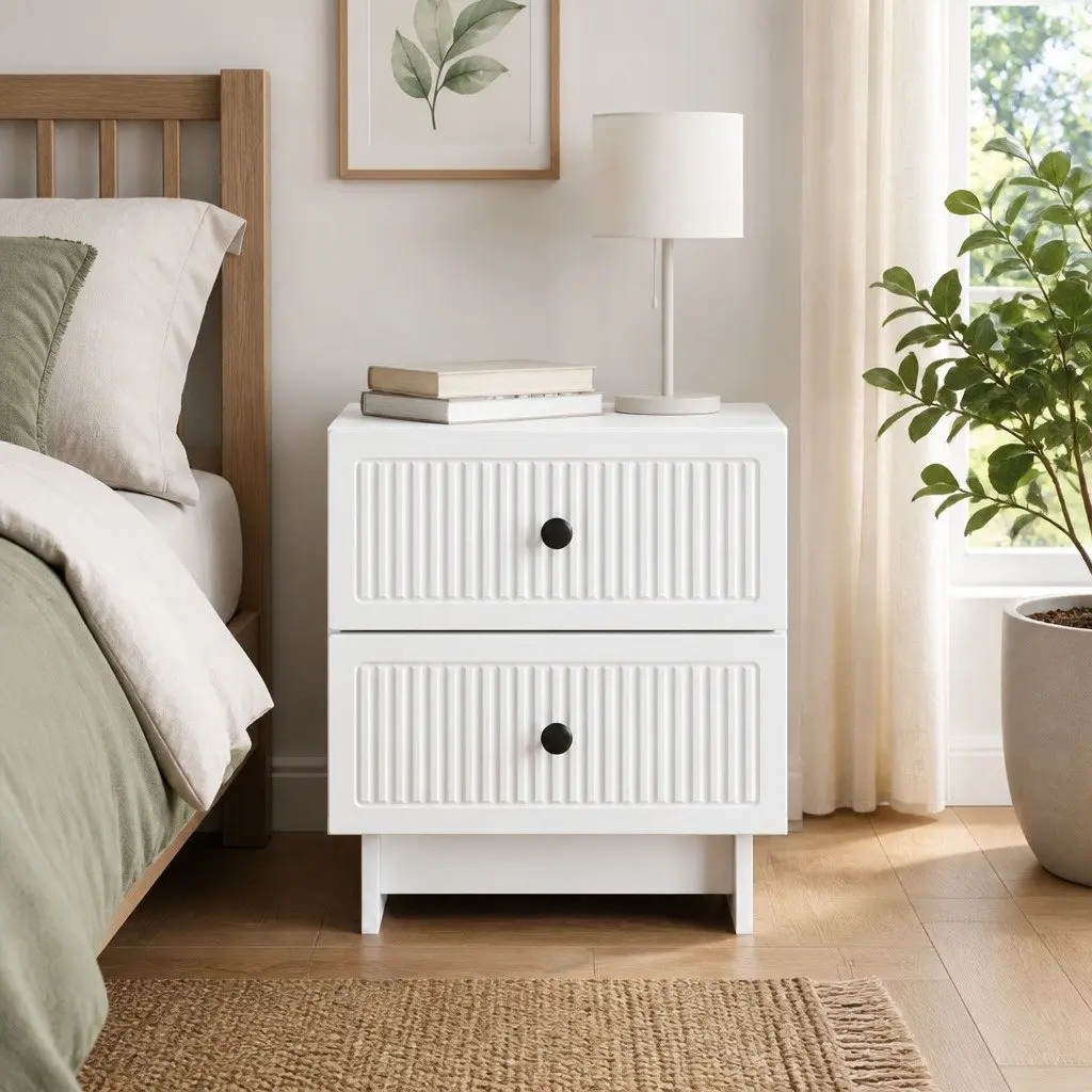 Bedside Cabinet Vintage Modern White 43 x 34.5 x 47.5 cm