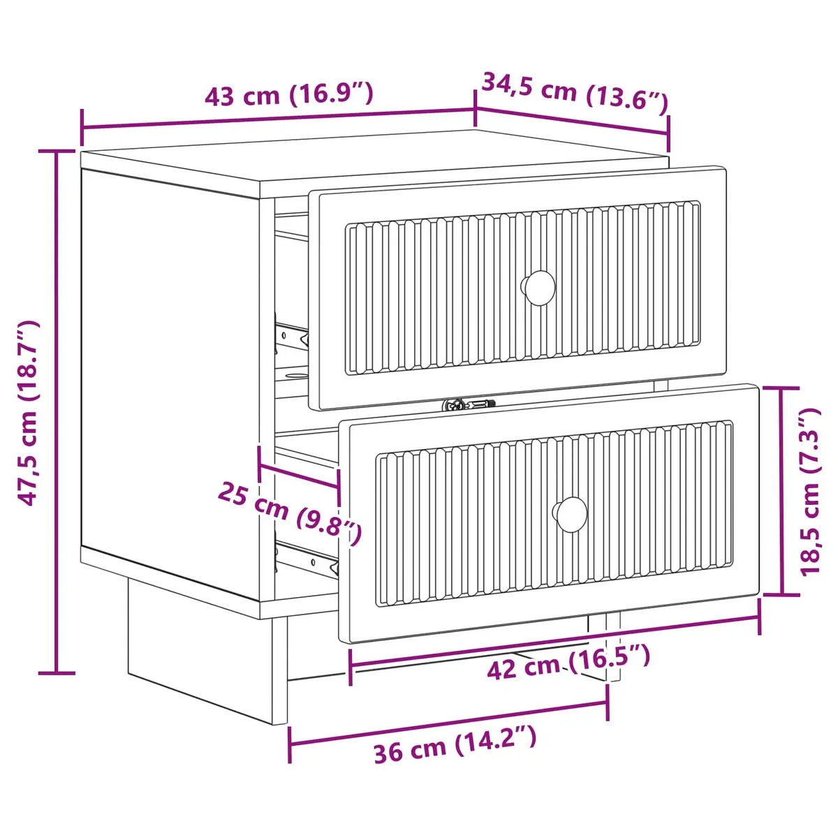 Bedside Cabinet Vintage Modern White 43 x 34.5 x 47.5 cm