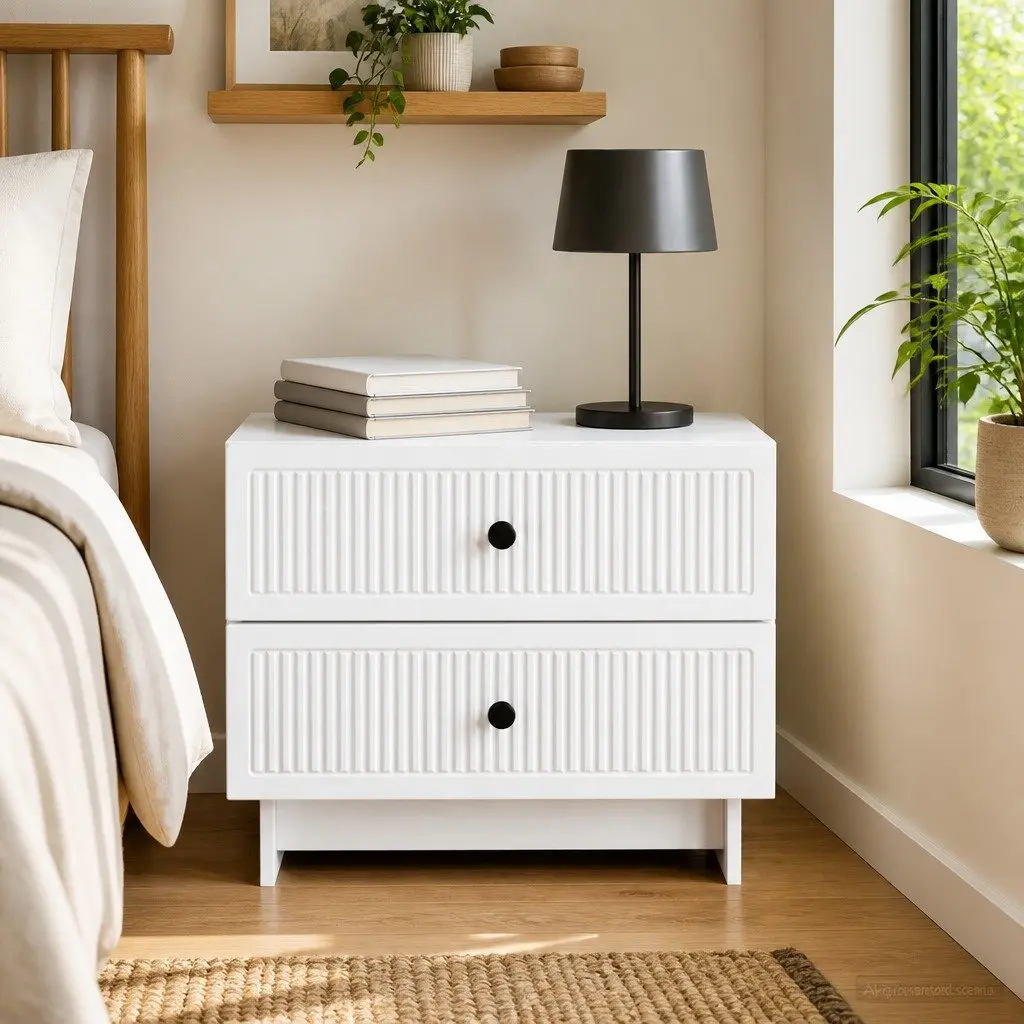 Bedside Cabinet Vintage Modern White Storage Table 62 x 34.5 x 47.5 cm