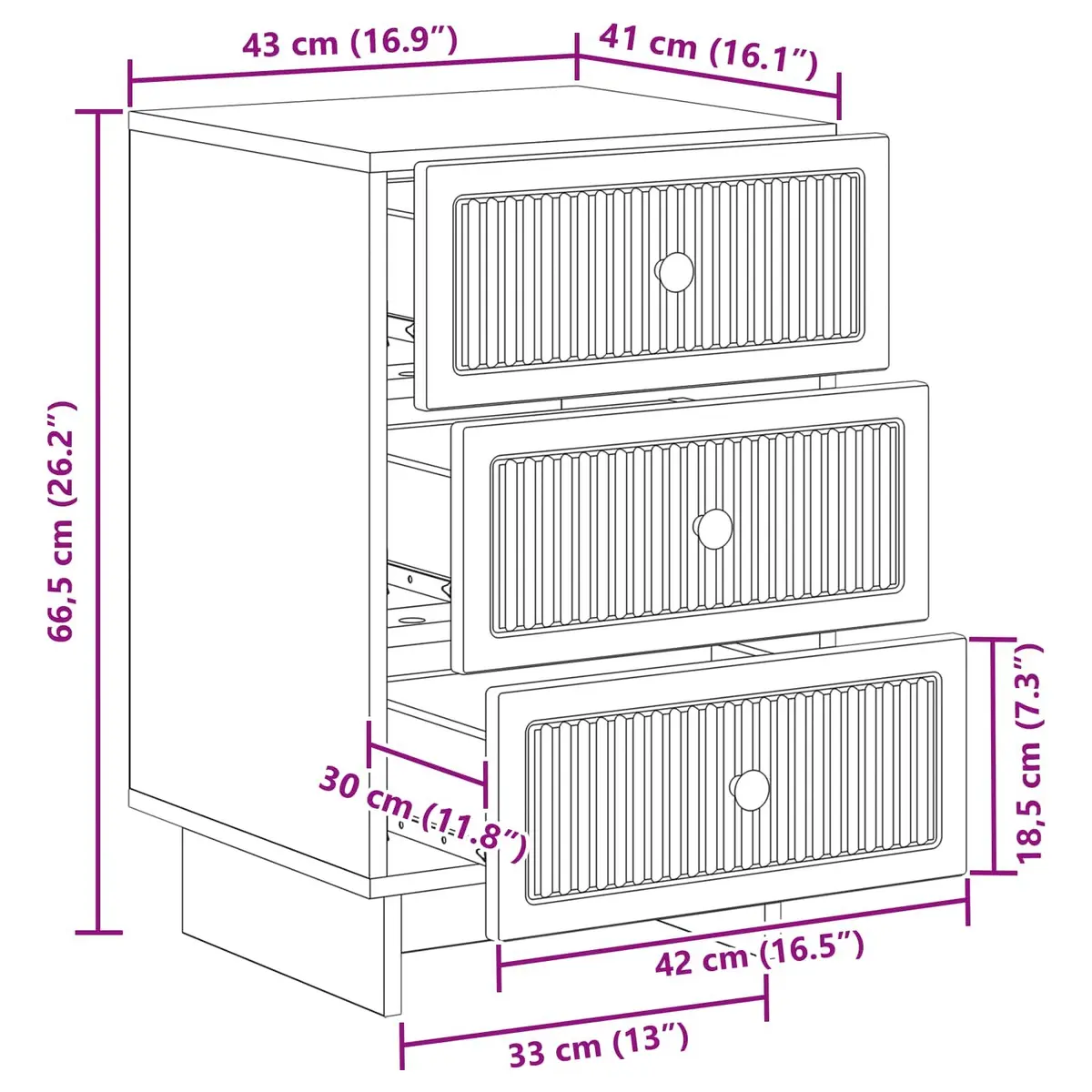 Bedside Cabinet White Engineered Wood 43x41x66.5cm Storage Drawers