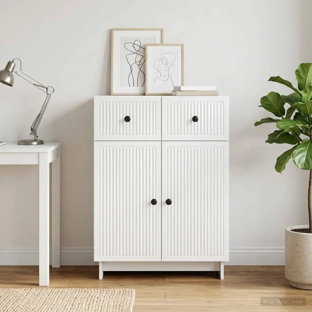 Sideboard Vintage-Inspired White Engineered Wood 66x34.5x90cm Storage Cabinet