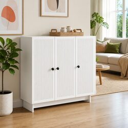 White Sideboard Engineered Wood Storage Cabinet Buffet Furniture Rectangular