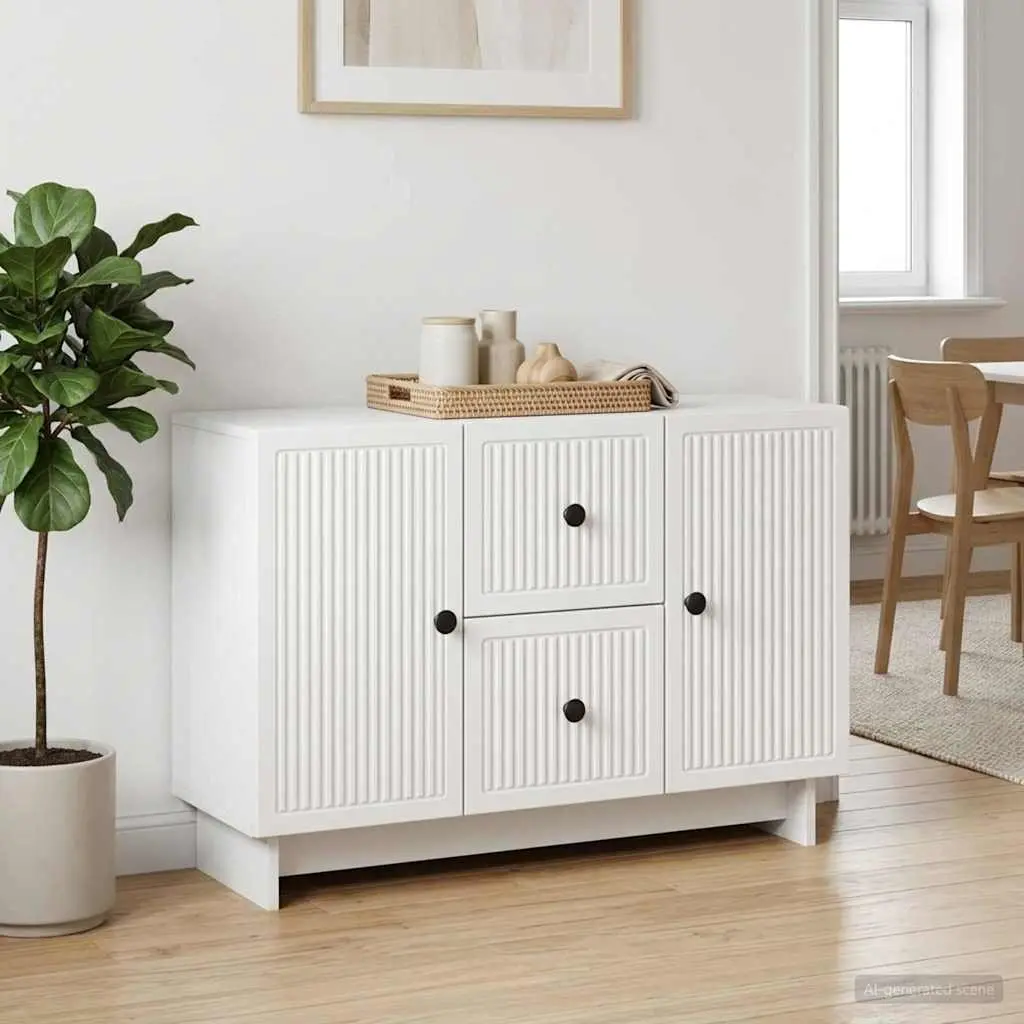 Sideboard White Modern Storage Cabinet with Drawers Shelves Swing Doors 89x34.5x60cm