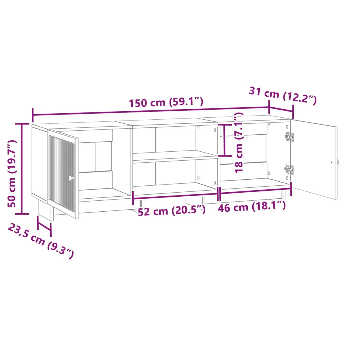 TV Cabinet Vintage Style White 150 x 31 x 50 cm Engineered Wood Storage