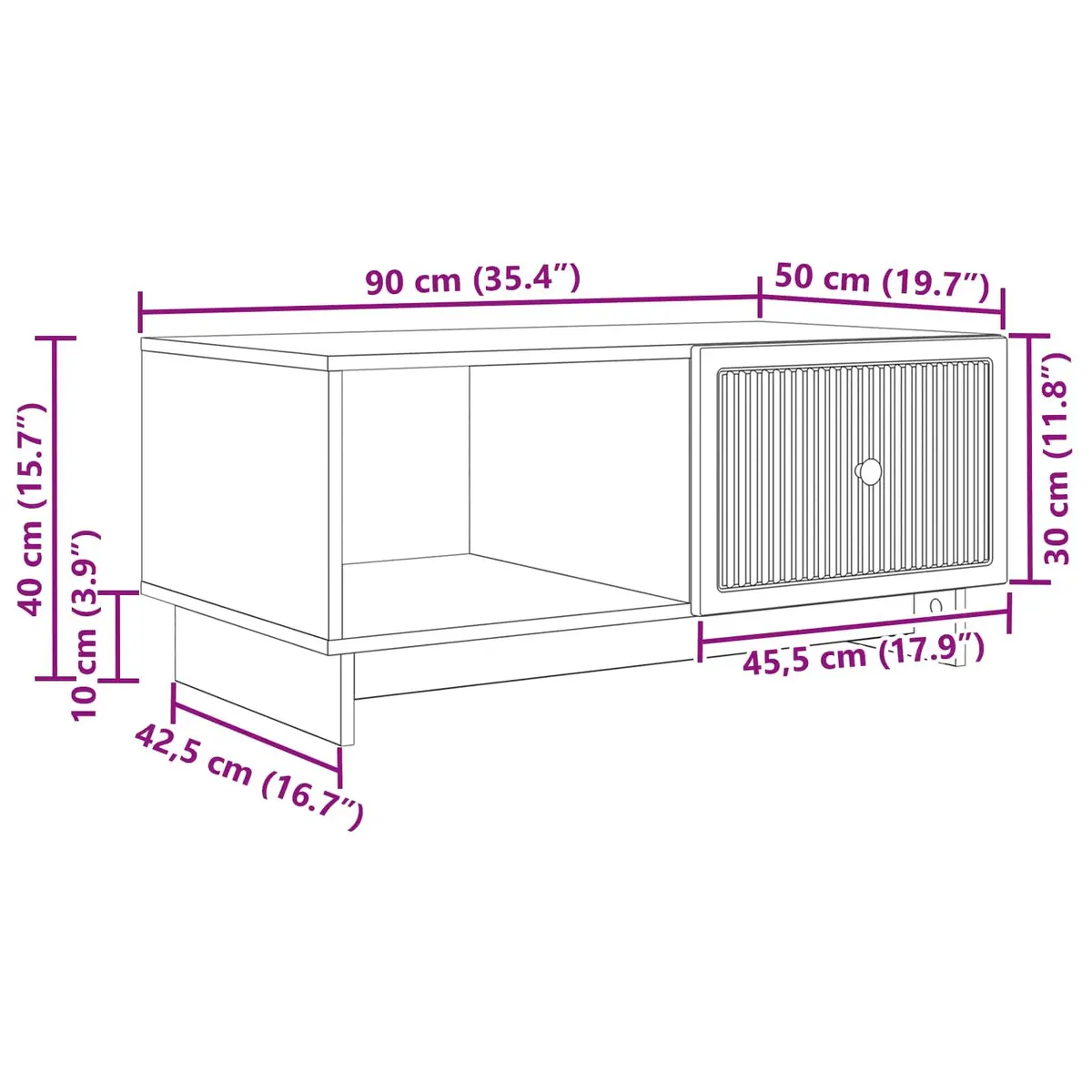 Coffee Table White Rectangular Storage 90 x 50 x 40 cm
