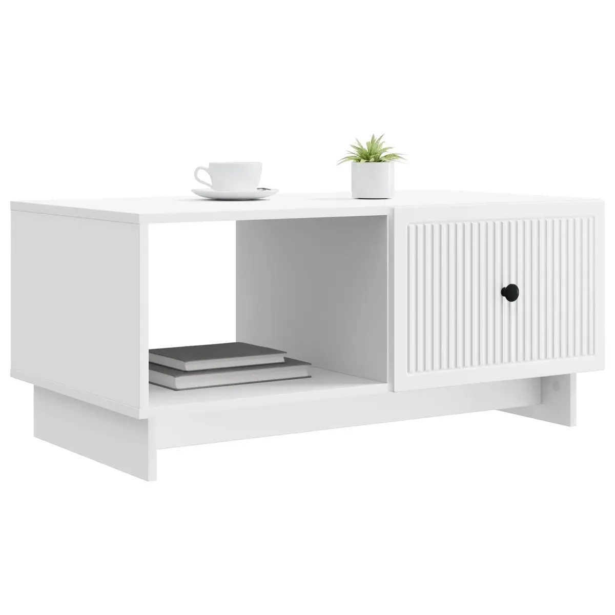 Coffee Table White Rectangular Storage 90 x 50 x 40 cm