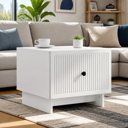 Coffee Table with Drawer White Stripe Border Modern Living Room Accent Furniture