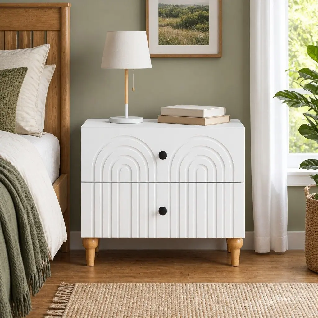 Bedside Cabinet White 62 x 34.5 x 48 cm Modern Storage Table Drawers