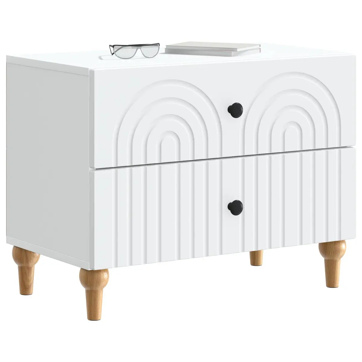 Bedside Cabinet White 62 x 34.5 x 48 cm Modern Storage Table Drawers