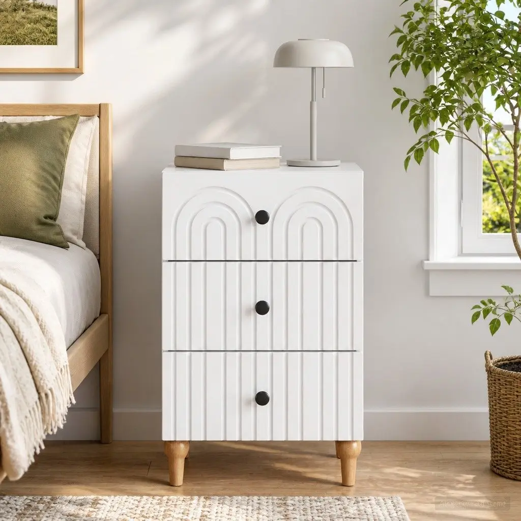 Bedside Cabinet White Engineered Wood Nightstand Bedroom Storage Table